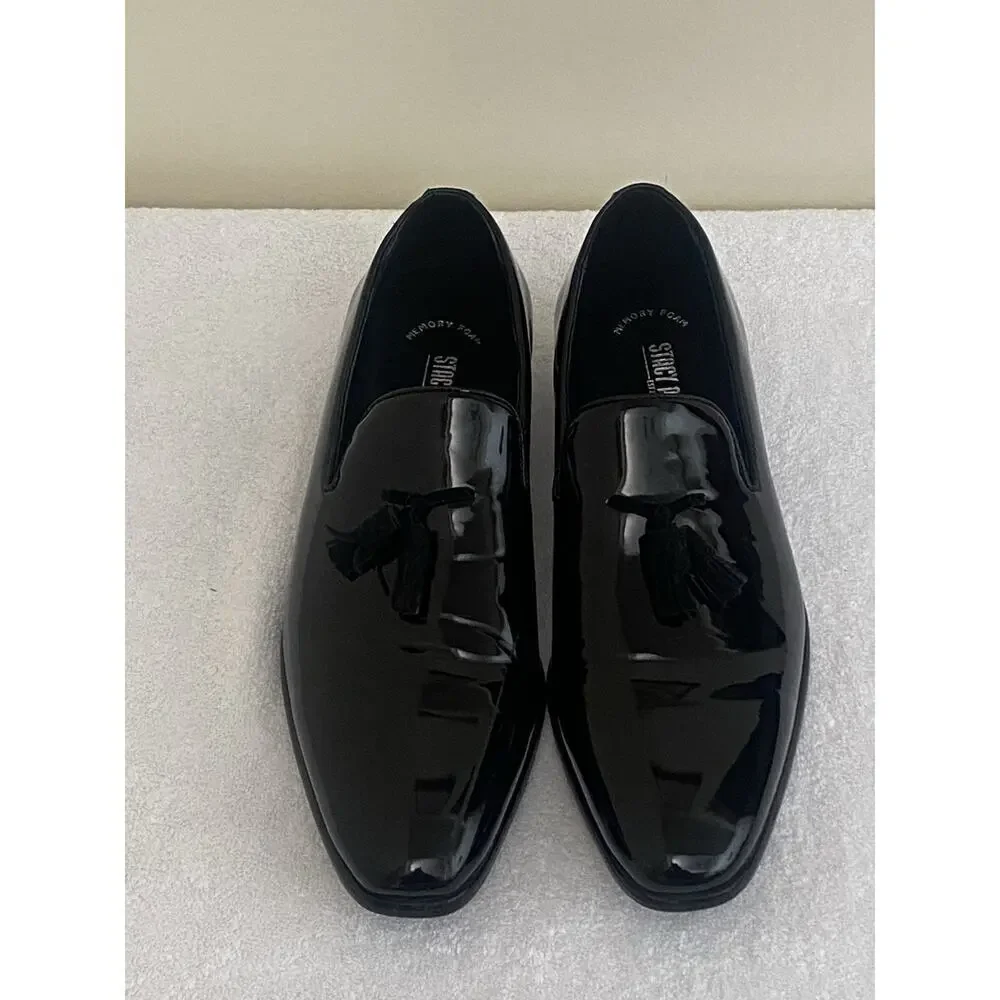 Stacy Adams Men's Phoenix Tassel Slip On Dress Shoes Black Patent Size 7.5